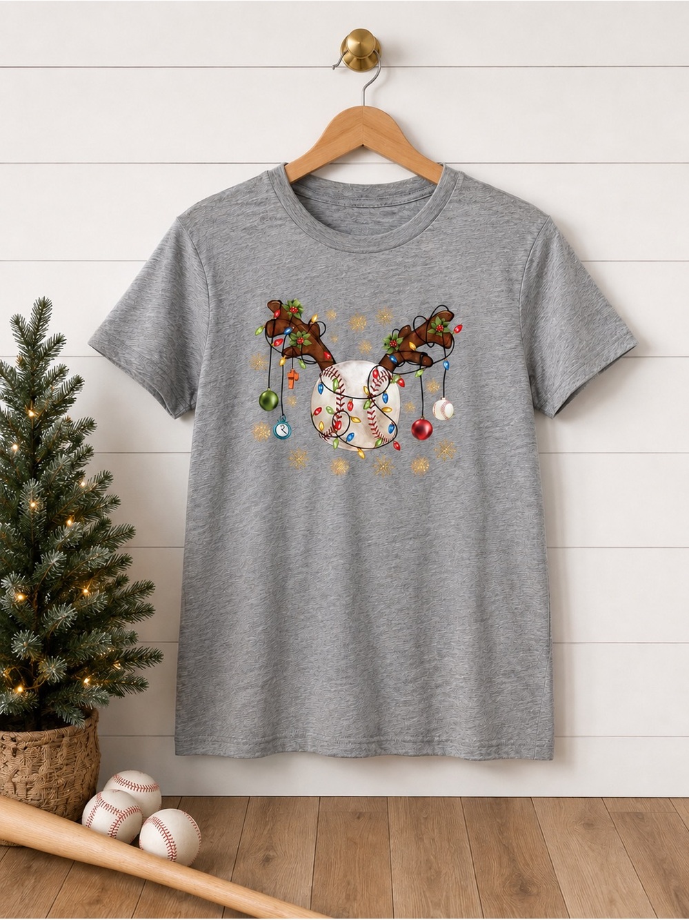 ⚾🎄 Baseball Christmas Reindeer Graphic Tee | Kids Medium | Holiday Baseball